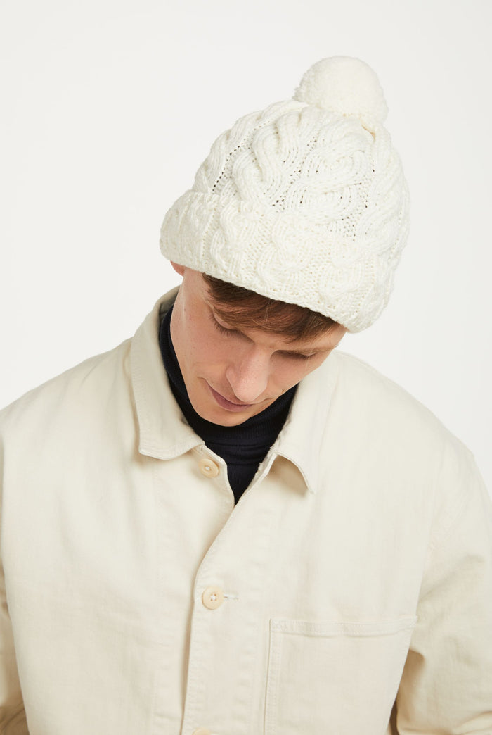 Merino wool, wool hat, Hat & Scarf, aran, knitwear, made in Ireland, woollen hats, gift, Ireland, pom pom, cream,cable knit