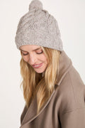 Clifden Cable Aran Hat with Pom Poms -  Oat