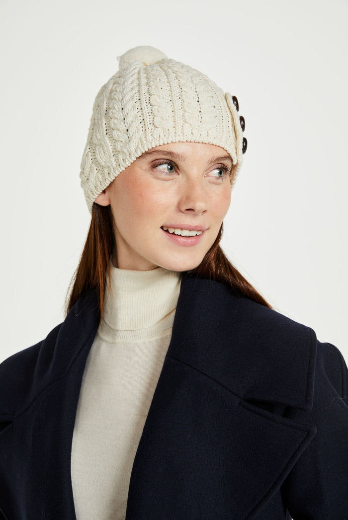 Hat & Scarf, merino wool, made in Ireland, knitwear, cream,aran, ladies hat, Ireland,woollen hats