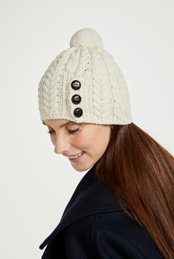 Hat & Scarf, merino wool, made in Ireland, knitwear, cream,aran, ladies hat, Ireland,woollen hats