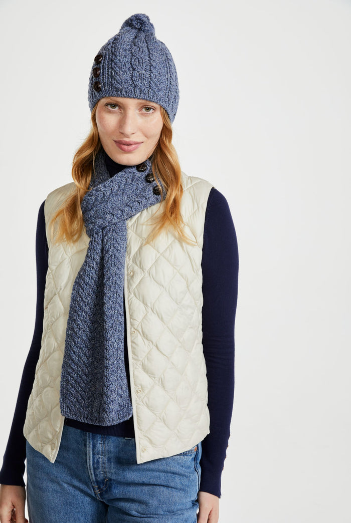 Merino wool, Hat & Scarf, wool hats, Arran knitwear, knitwear, blue, gift, Ireland, Pom Pom