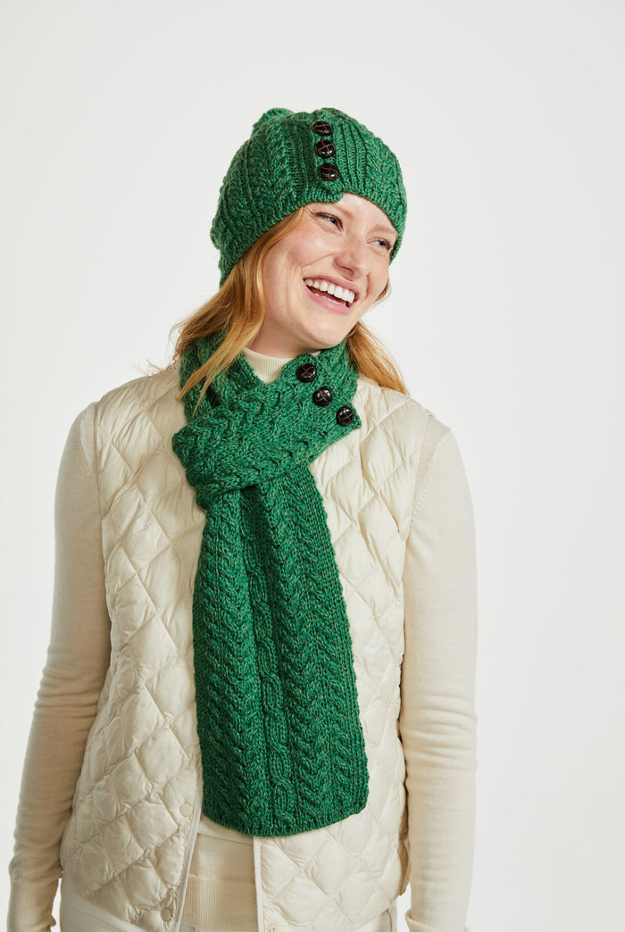 Merino wool, Hat & Scarf, wool hats, Arran knitwear, knitwear, green, gift, Ireland, Pom Pom