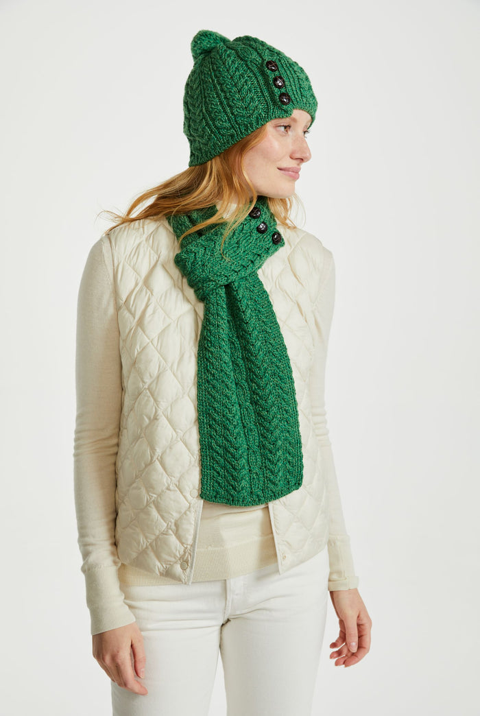 Merino wool, Hat & Scarf, wool hats, Arran knitwear, knitwear, green, gift, Ireland, Pom Pom