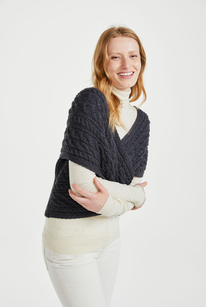 Merino wool wrap, aran wool, aran knit, wool, made in Ireland, knitwear, grey