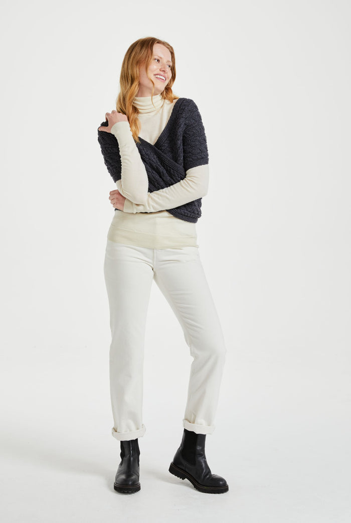 Merino wool wrap, aran wool, aran knit, wool, made in Ireland, knitwear, grey