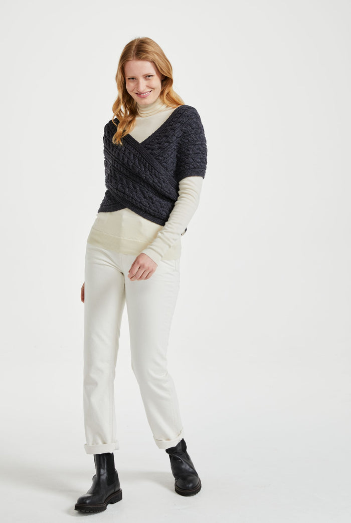 Merino wool wrap, aran wool, aran knit, wool, made in Ireland, knitwear, grey