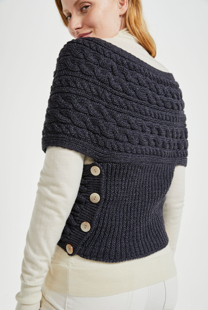 Merino wool wrap, aran wool, aran knit, wool, made in Ireland, knitwear, grey