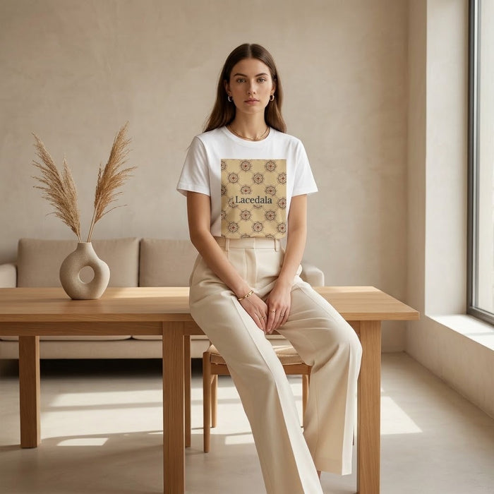 Crimson Spiderweb Lattice Unisex T-Shirt (Beige) (Logo)