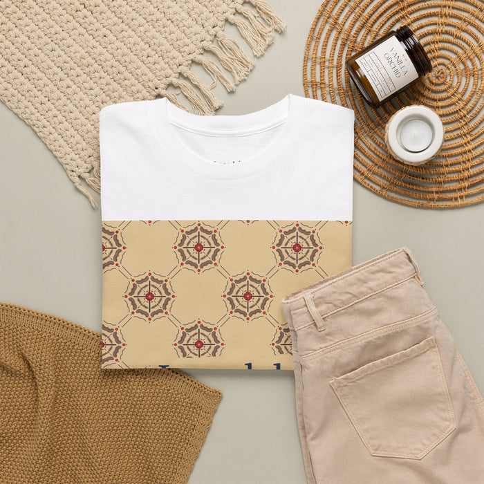 Crimson Spiderweb Lattice Unisex T-Shirt (Beige) (Logo)