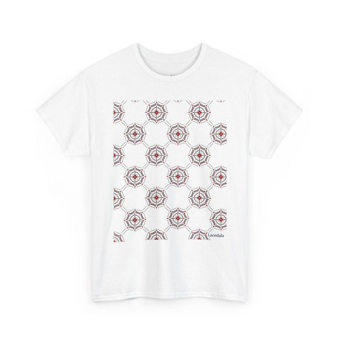 Crimson Spiderweb Lattice Unisex T-Shirt (White)