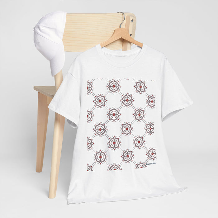 Crimson Spiderweb Lattice Unisex T-Shirt (White)