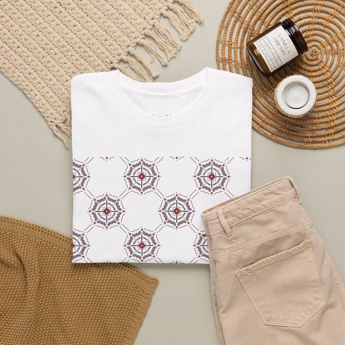 Crimson Spiderweb Lattice Unisex T-Shirt (White)