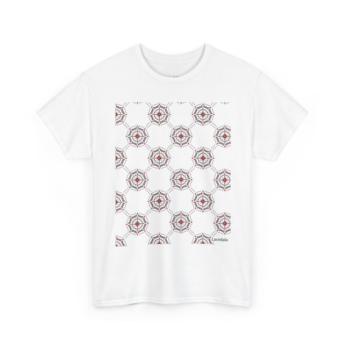 Crimson Spiderweb Lattice Unisex T-Shirt (White)
