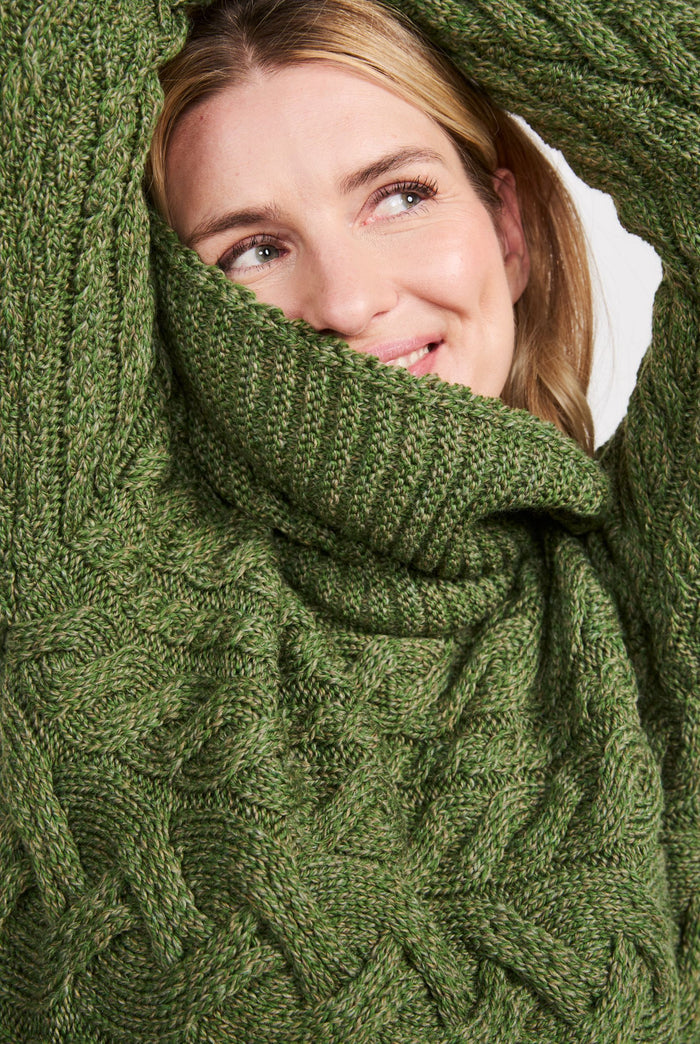 Merino wool sweater, Ireland, Aran, jumper, Pullover, made in Ireland, knitwear, women's sweater, ladies' jumper,green