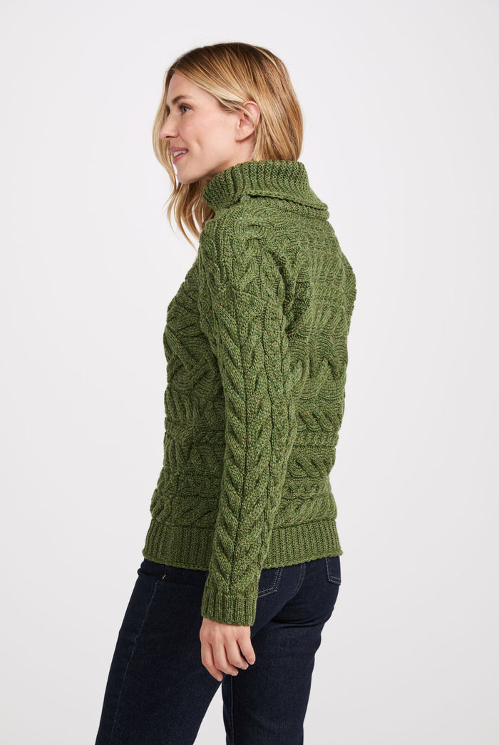 Merino wool sweater, Ireland, Aran, jumper, Pullover, made in Ireland, knitwear, women's sweater, ladies' jumper,green