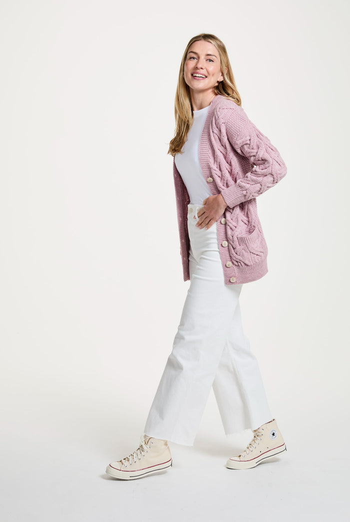 Merino Wool sweater, made in Ireland, wool jumper, knitwear, cardigan, Ireland,aran sweater, Buttoned sweater, wool cardigan,pink,V Neck