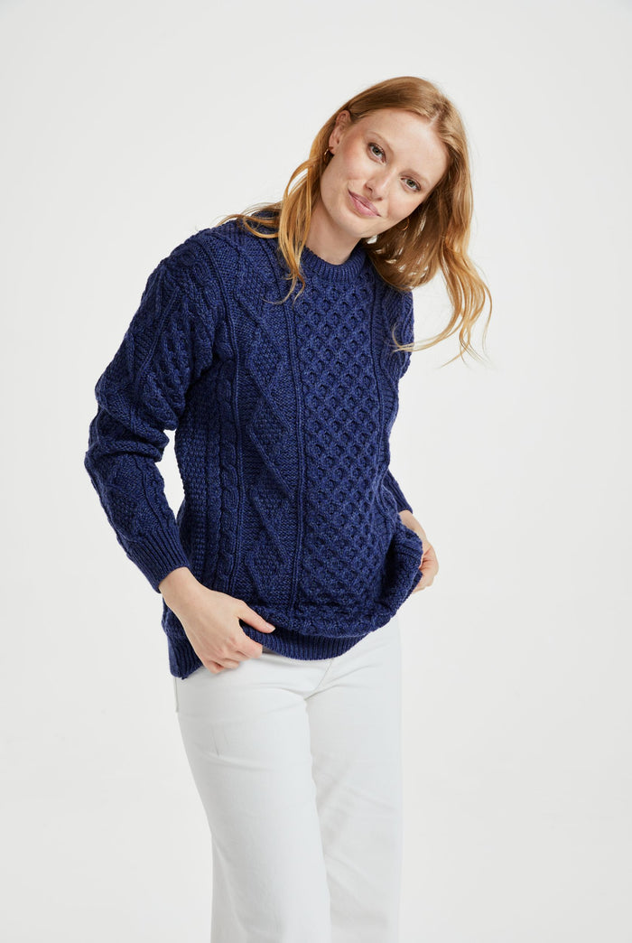 Women's  sweater, made in Ireland, Merino wool, cable knit, aran, ladies sweater, knitwear,aran jumper, navy