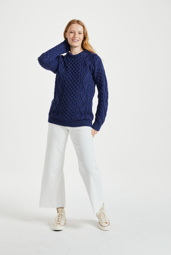 Women's  sweater, made in Ireland, Merino wool, cable knit, aran, ladies sweater, knitwear,aran jumper, navy