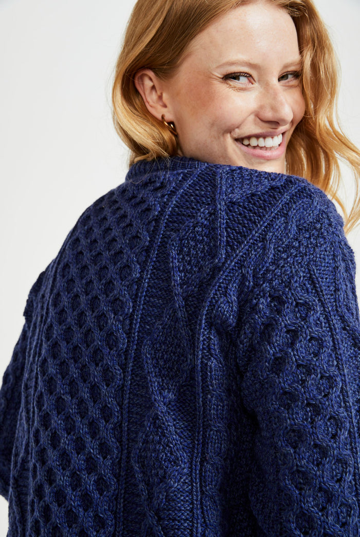 Women's  sweater, made in Ireland, Merino wool, cable knit, aran, ladies sweater, knitwear,aran jumper, navy