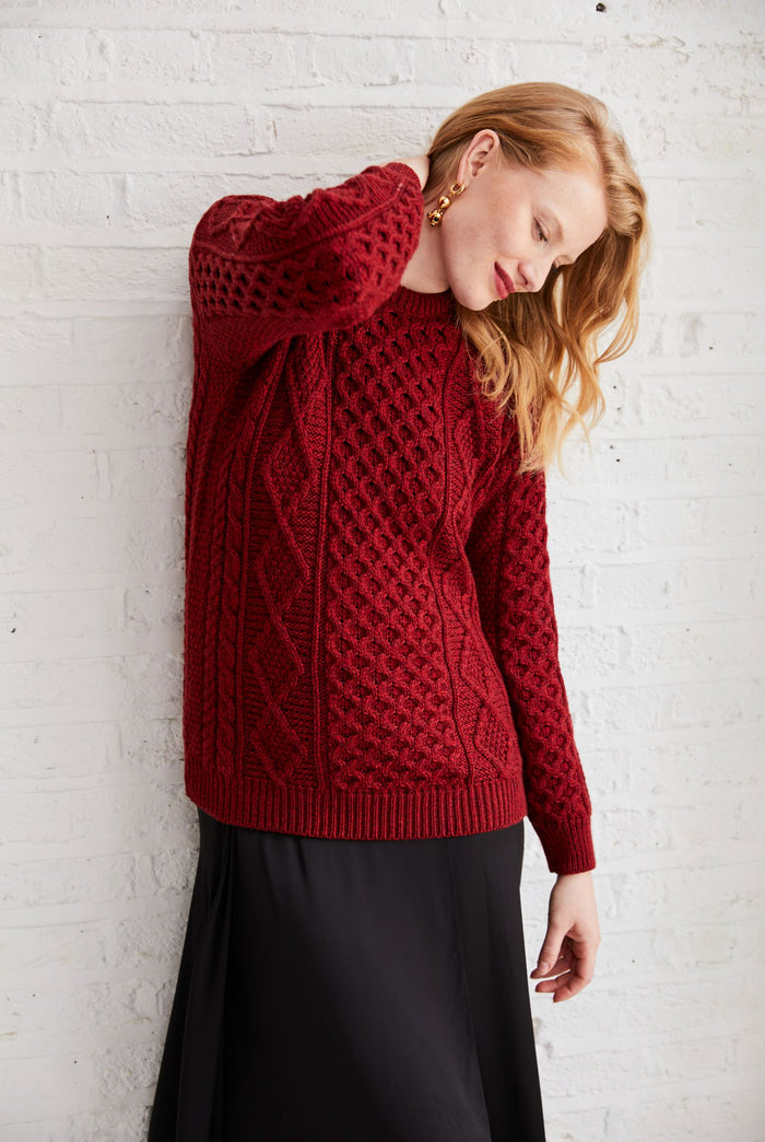 Women's  sweater, made in Ireland, Merino Wool sweater, cable knit, aran, ladies sweater, knitwear,aran jumper, red