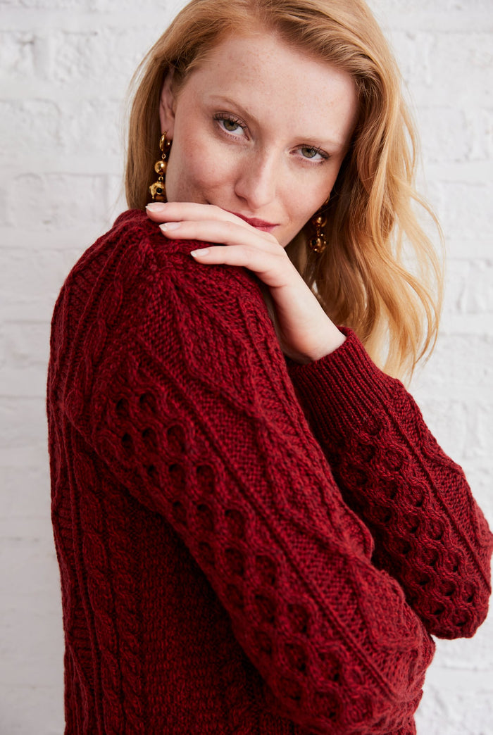 Women's  sweater, made in Ireland, Merino Wool sweater, cable knit, aran, ladies sweater, knitwear,aran jumper, red