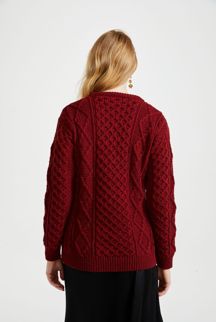 Women's  sweater, made in Ireland, Merino Wool sweater, cable knit, aran, ladies sweater, knitwear,aran jumper, red