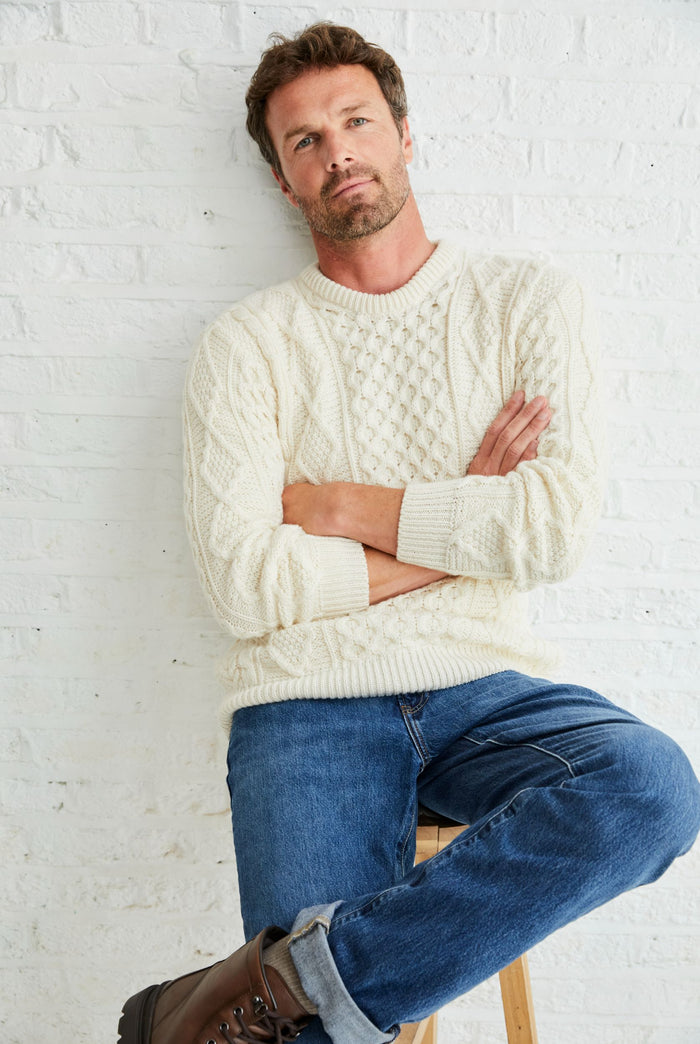 100% wool jumper, Aran Sweater, Men's Sweater, unisex, merino wool, cable knit, knitwear, made in Ireland