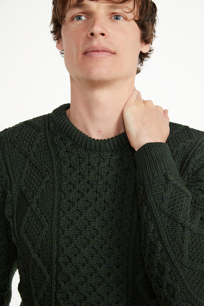 Éireann Mens Traditional Aran Supersoft Merino Sweater - Green