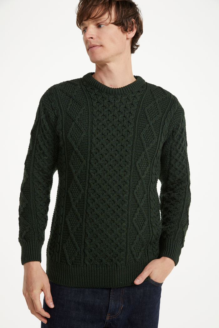 Éireann Mens Traditional Aran Supersoft Merino Sweater - Green