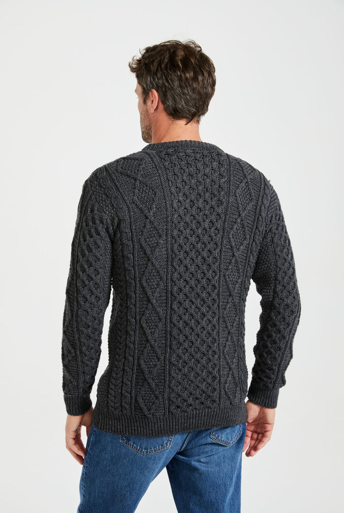 100% wool jumper, Aran Sweater, Men's Sweater, unisex, merino wool, cable knit, knitwear, made in Ireland, grey
