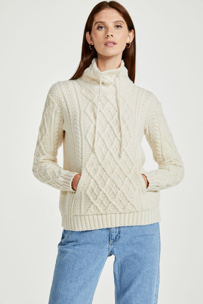 women's sweater,  Aran wool, merino wool, made in Ireland, Irish sweater, sweater for women, knitwear, cream sweater