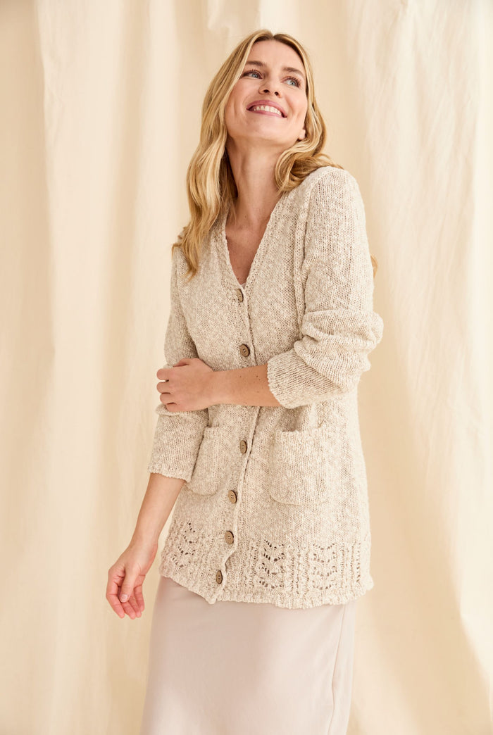 women's cardigan, cotton linen, Ireland,knitware,aran, cream cardigan, buttoned