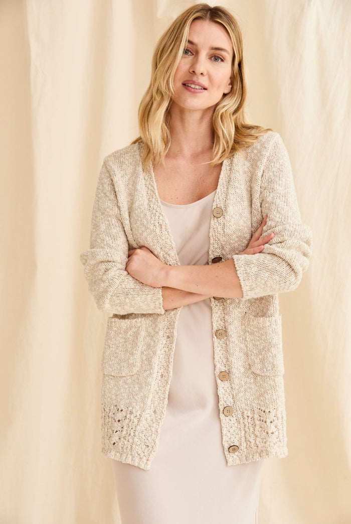 women's cardigan, cotton linen, Ireland,knitware,aran, cream cardigan, buttoned