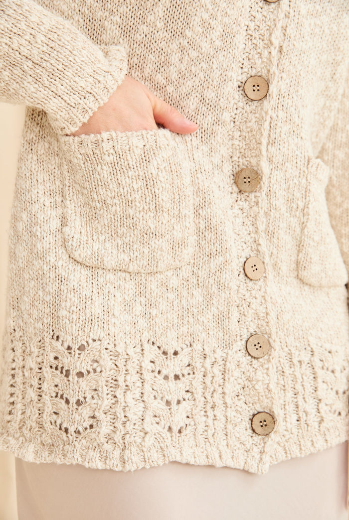 women's cardigan, cotton linen, Ireland,knitware,aran, cream cardigan, buttoned