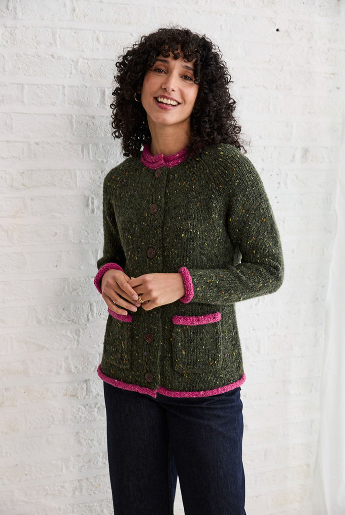 Ladies cardigan, sweater, women sweater, cardigan, jumper,aran, wool, Ireland, knitwear,100% wool, green