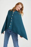 Made in Ireland, poncho, knitwear, aran cape, wool cape, merino wool, blue, cape