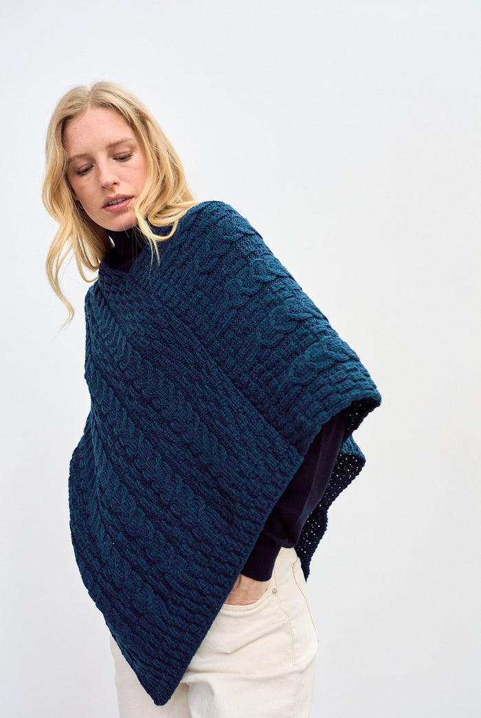 Merino wool, poncho, made in Ireland, Aran, knitwear, wool poncho, cab, shawl