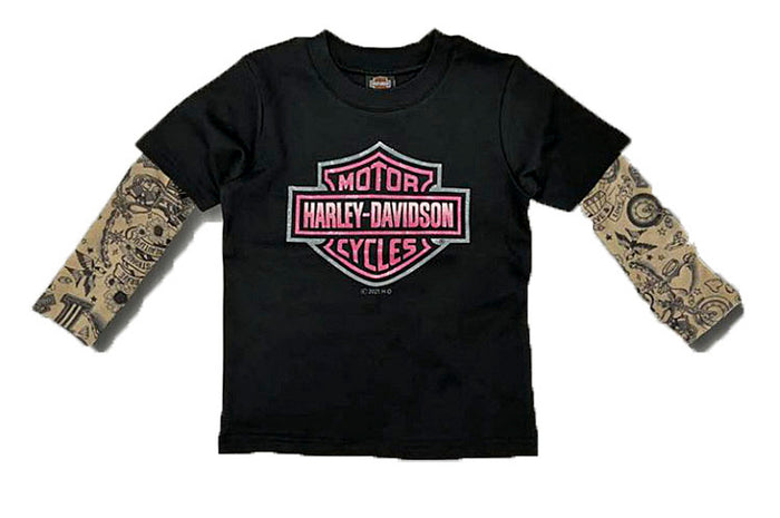 Harley-Davidson® Toddler Girls' T-Shirt with Tattoo Sleeves - 1020153
