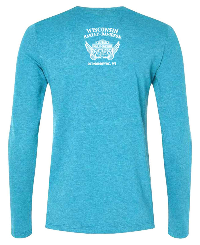 Harley-Davidson® Women's Filigree Script Long Sleeve Scoop Neck Shirt, Jade - 40291353