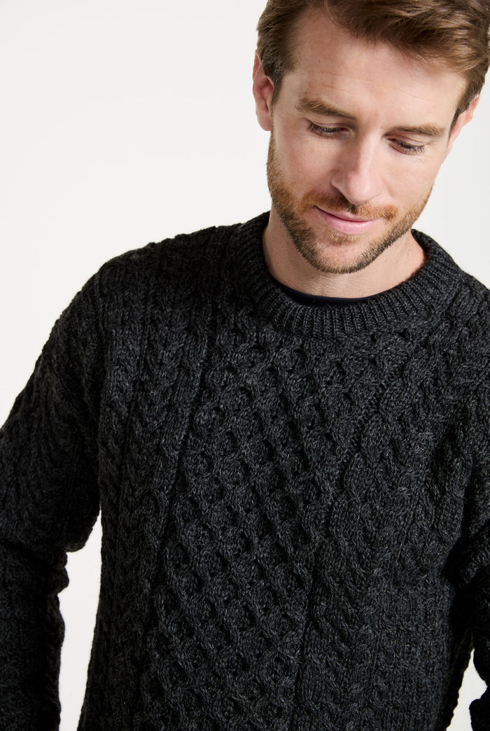 Made in Ireland, knitwear, men's sweater, Aran sweater, worsted wool, oat, cable knit, unisex, fisherman