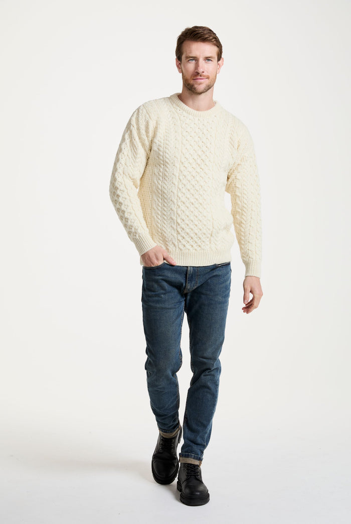 Sweater, merino wool, jumper, made in Ireland, Crew neck, cable knit, knitwear.wool jumper,aran, unisex,cream