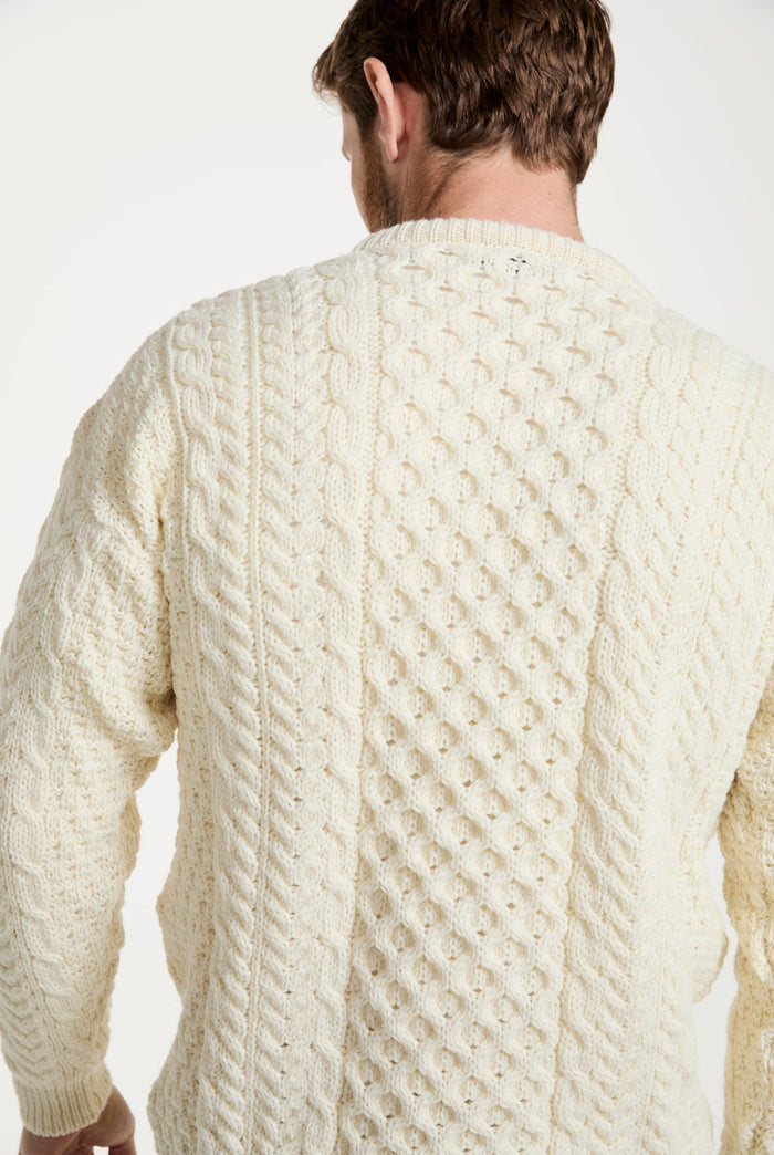 Sweater, merino wool, jumper, made in Ireland, Crew neck, cable knit, knitwear.wool jumper,aran, unisex,cream
