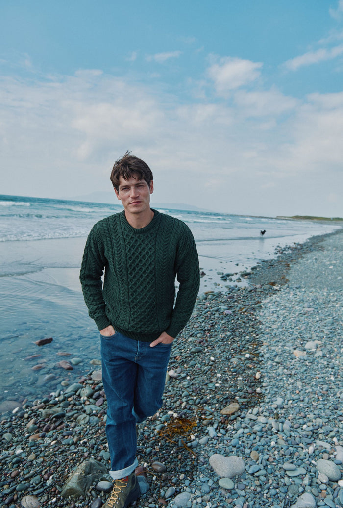 Inisheer Traditional Mens Aran Sweater - Forest Green