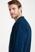 Made in Ireland, knitwear, men's sweater, Aran sweater, merino wool, cable knit, unisex, fisherman,blue