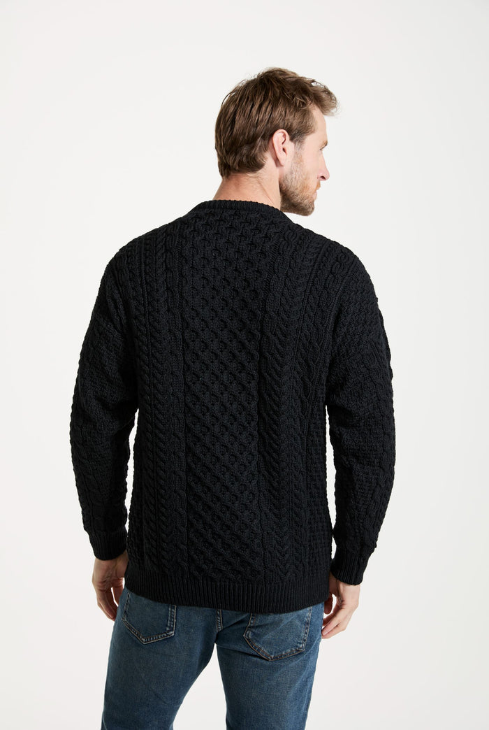 Merino wool, sweater, made in Ireland, knitwear, men's sweater, crew neck sweater,aran sweater, Ireland, jumper, black jumper