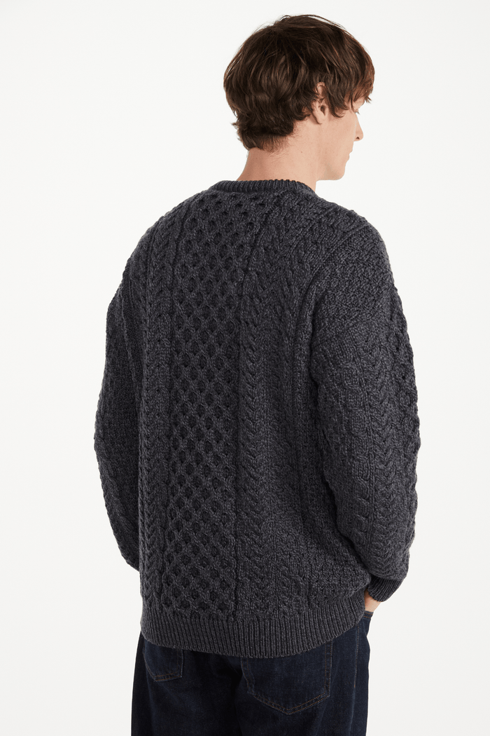 Inisheer Traditional Mens Merino Aran Sweater - Charcoal