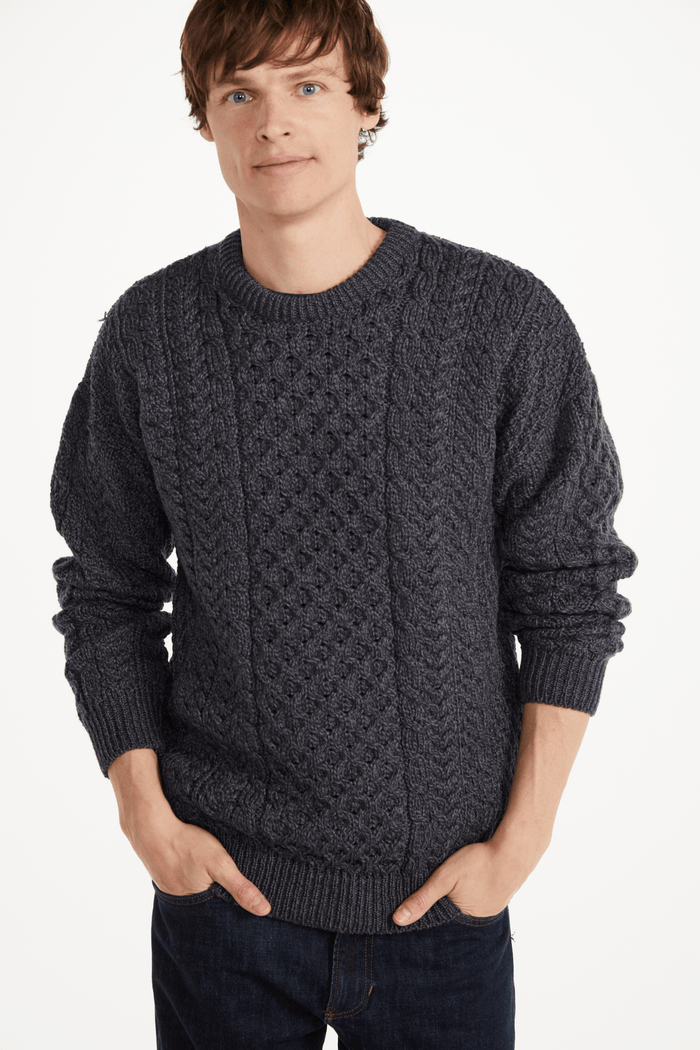 Inisheer Traditional Mens Merino Aran Sweater - Charcoal