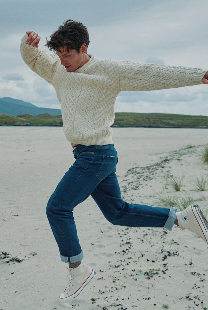 Sweater, merino wool, jumper, made in Ireland, Crew neck, cable knit, knitwear.wool jumper,aran, unisex, men's sweater,cream