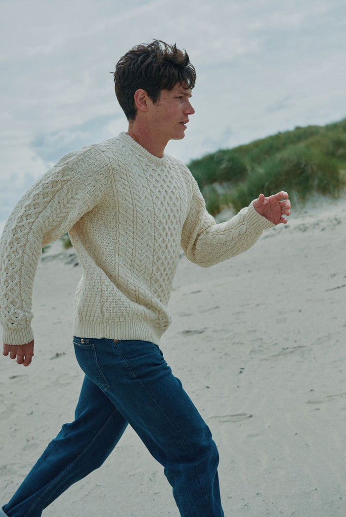 Sweater, merino wool, jumper, made in Ireland, Crew neck, cable knit, knitwear.wool jumper,aran, unisex, men's sweater,cream