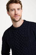Made in Ireland, knitwear, men's sweater, Aran sweater, merino wool, cable knit, unisex, fisherman, navy jumper